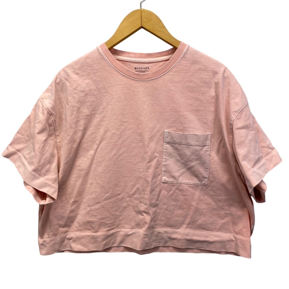 Athleta Zephyr Pocket Tee Womens Medium Peach Cotton Boxy Crop T-Shirt 530149